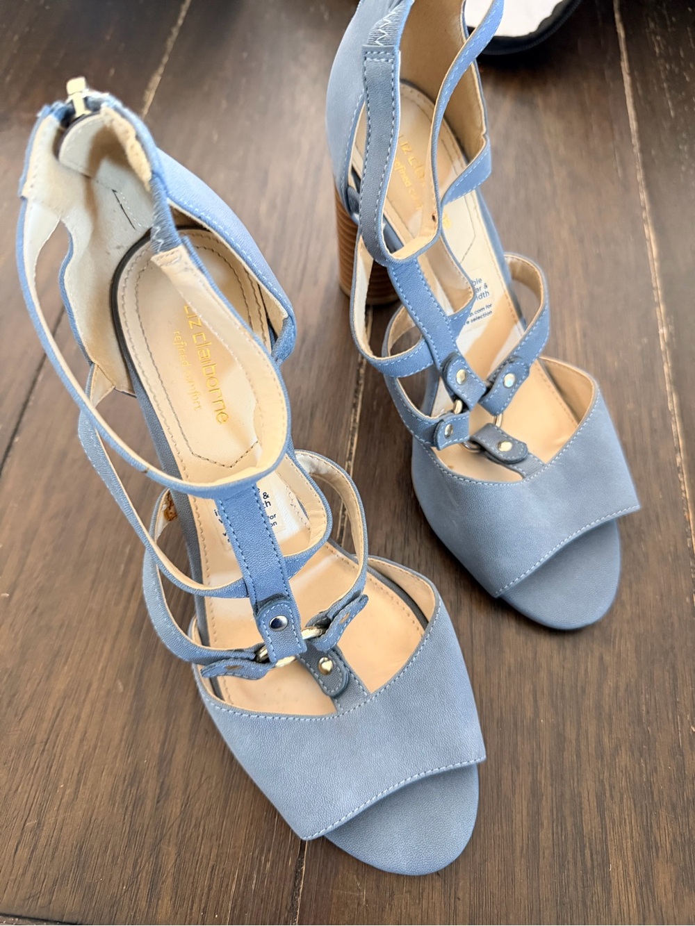 Liz Claiborne Dusty Blue Strappy Block Heel Sandals